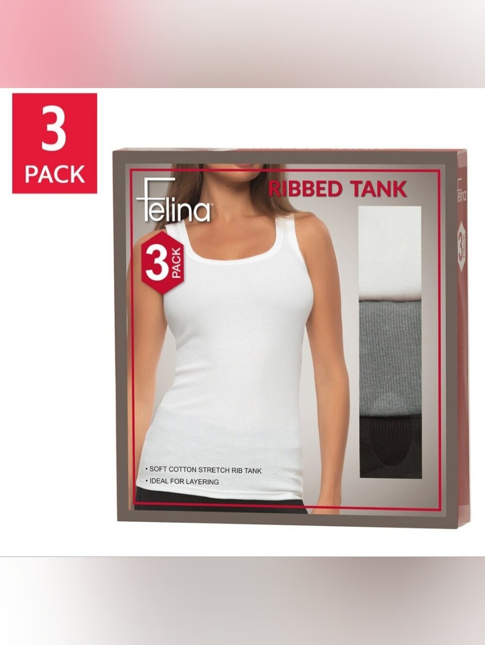 Felina Women's Ribbed Layering Tank Tops 3 Pack Size M New With Tags
